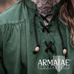 Meliertes Stehkragen Schnuerhemd Gruen von Leonardo Carbone bei Armatae.shop