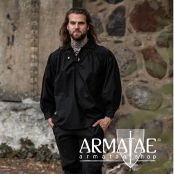 Meliertes Stehkragen Schnuerhemd Schwarz von Leonardo Carbone bei Armatae.shop