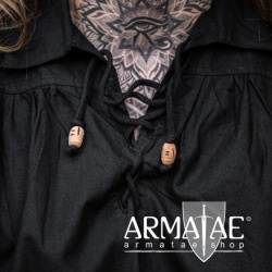 Meliertes Stehkragen Schnuerhemd Schwarz von Leonardo Carbone bei Armatae.shop