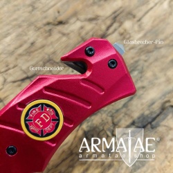 Federunterstütztes Einhand Einsatz-Messer mit glatter Schneide, Gurtschneider und Glasbrecher-Pin auf https://armatae.shop