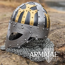 Wikinger Brillenhelm, Spangenhelm mit Brünne auf https://armatae.shop