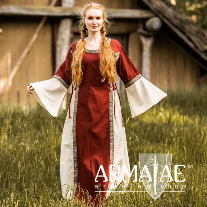 Mittelalter Baumwollkleid "Angie" Rot/Natur auf https://armatae.shop - Bild 2