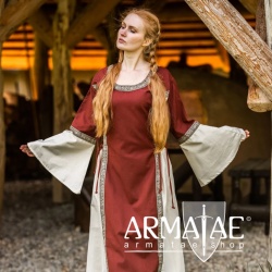 Mittelalter Baumwollkleid "Angie" Rot/Natur auf https://armatae.shop