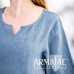 Wikinger Kleid 100 % Leinen "Anna" Taubenblau auf https://armatae.shop