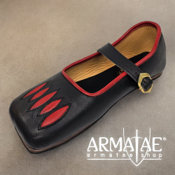 Kuhmaulschuhe / Renaissance Schuhe schwarz-rot "Caspar" auf https://armatae.shop