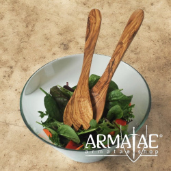 Zweiteiliges Salatbesteck Olivenholz 29 cm auf https://armatae.shop