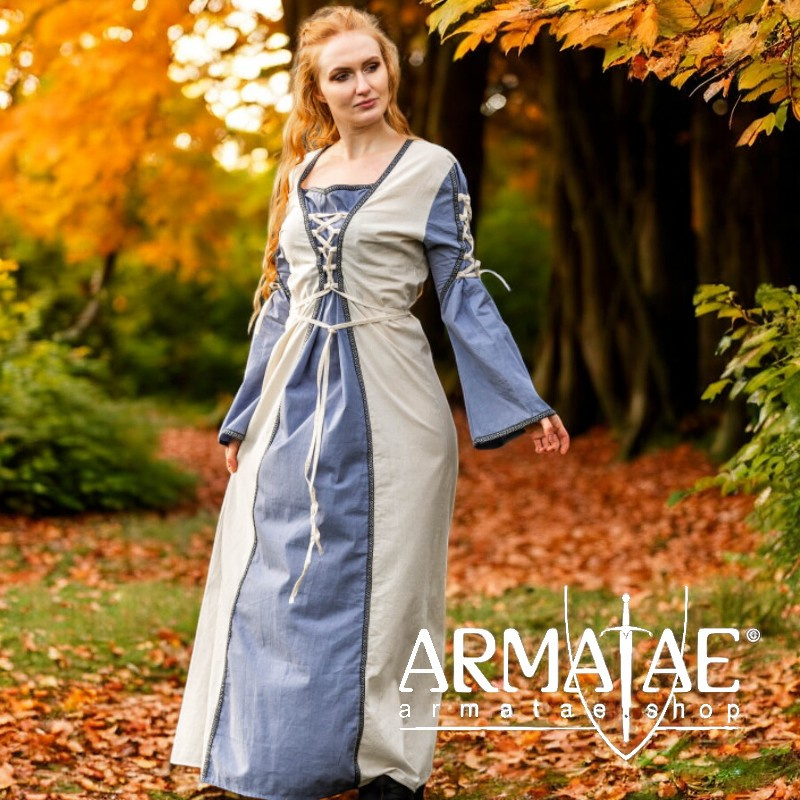 Mittelalter Kleid Amalia Natur/Taubenblau auf https://armatae.shop