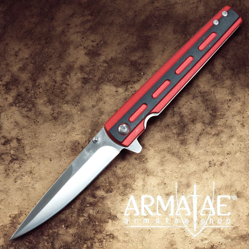 Einhandmesser Ganzmetall Rot / Schwarz auf https://armatae.shop