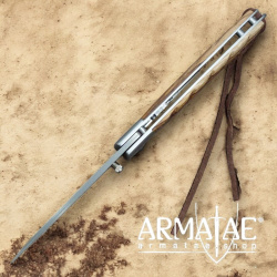 Hight End SanMai Damast Taschenmesser arretierend mit Zebranoholz Griffschalen auf https://armatae.shop