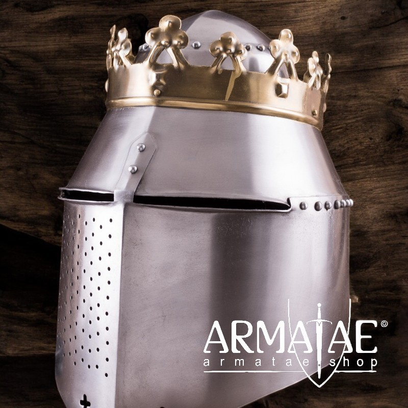 Großer, königlicher Topfhelm mit Krone, 1,6 mm Stahl auf https://armatae.shop