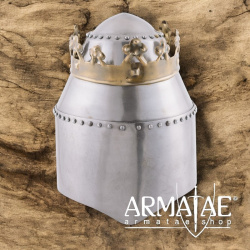 Großer, königlicher Topfhelm mit Krone, 1,6 mm Stahl auf https://armatae.shop