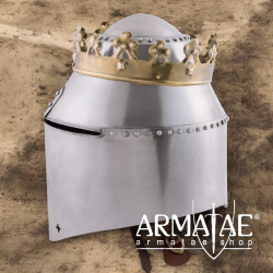 Großer, königlicher Topfhelm mit Krone, 1,6 mm Stahl auf https://armatae.shop