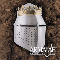 Großer, königlicher Topfhelm mit Krone, 1,6 mm Stahl auf https://armatae.shop