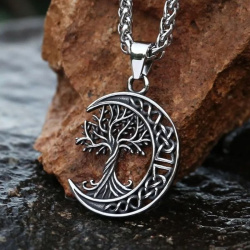 Mond Schmuckanhänger mit einem Lebensbaum aus Edelstahl - 60 cm auf https://armatae.shop