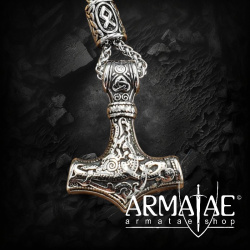 Silberfarbender Thors Hammer Anhänger mit Perle Halskette aus Edelstahl - 60 cm auf https://armatae.shop