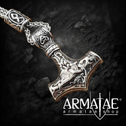 Silberfarbender Thors Hammer Anhänger mit Perle Halskette aus Edelstahl - 60 cm auf https://armatae.shop