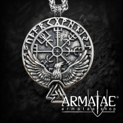 Odins Raben Anhänger verziert mit Vegvisir Edelstahl Halskette - 60 cm auf https://armatae.shop