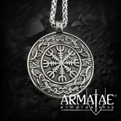 Helm of Awe Anhänger mit Runen, Halskette aus Edelstahl - 60 cm auf https://armatae.shop