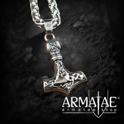 Dezente Damen Edelstahl Halskette Thor's Hammer verziert mit der Midgardschlange und Triquetra - 60 cm auf https://armatae.shop
