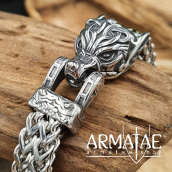 Edelstahl Wikinger Armkette "WINFRIED" mit dem Fenriswolf auf https://armatae.shop - Bild 2