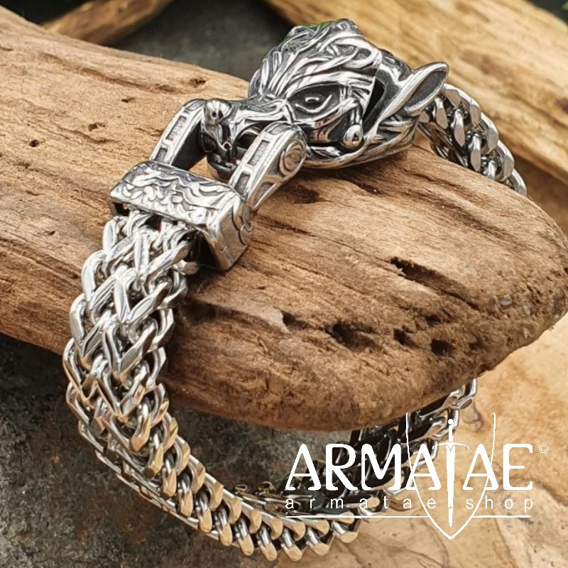 Edelstahl Wikinger Armkette "WINFRIED" mit dem Fenriswolf auf https://armatae.shop - Bild 1