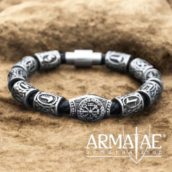 "Runenwacht" Armband aus Kunstleder & Edelstahl – Nordisches Design | 10 mm | 55 g auf https://armatae.shop - Bild 3
