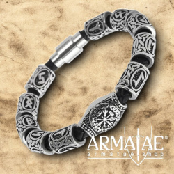 "Runenwacht" Armband aus Kunstleder & Edelstahl – Nordisches Design | 10 mm | 55 g auf https://armatae.shop - Bild 2
