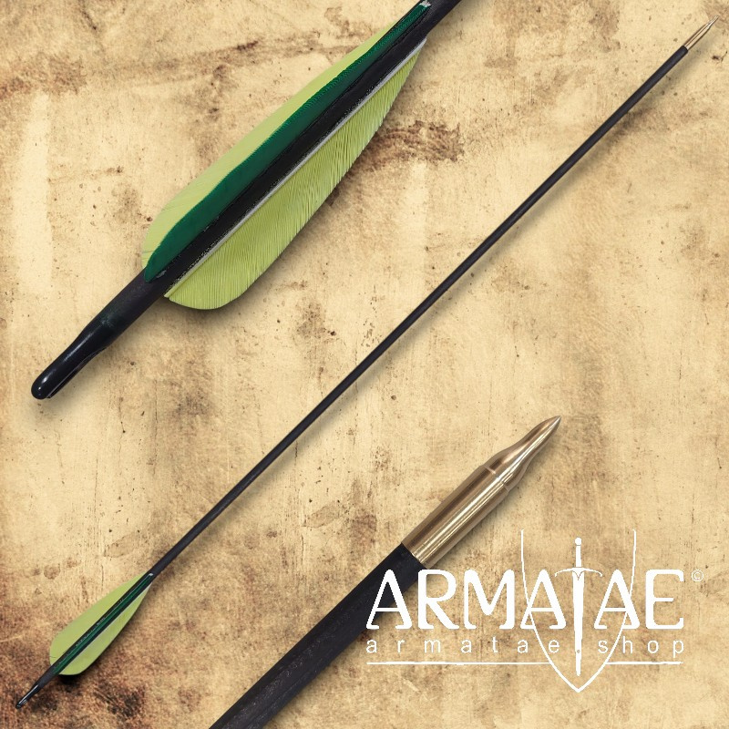 Schwarzer Holzpfeil, Befiederung Grün / Gelb / Gelb auf https://armatae.shop - Bild 1