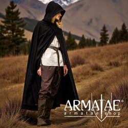 Mittelalter Kapuzenumhang Thorian Wolle Schwarz von Leonardo Carbone - Bild 2