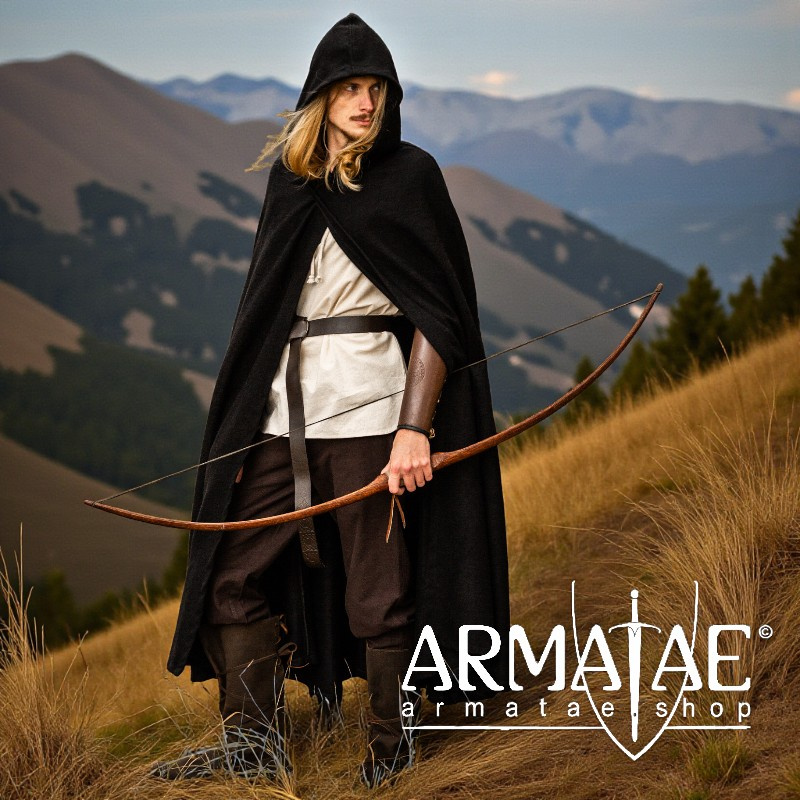 Mittelalter Kapuzenumhang Thorian Wolle Schwarz von Leonardo Carbone - Bild 1