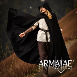 Mittelalter Kapuzenumhang Thorian Wolle Schwarz von Leonardo Carbone - Bild 3