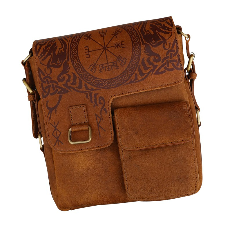 Viking Leder Umhängetasche mit Vegvisir Branding auf https://armatae.shop - Startbild
