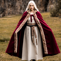 Wikinger Umhang „Fjell“ Rot – Wollumhang mit Kunstfell & Kapuze - Bild 9