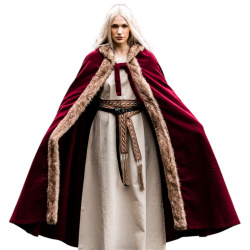 Wikinger Umhang „Fjell“ Rot – Wollumhang mit Kunstfell & Kapuze - Bild 1