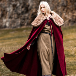 Wikinger Umhang Rot „Janne“ – Wollumhang mit Kunstfellkragen - Bild 4