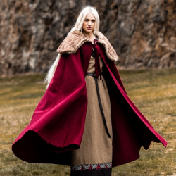 Wikinger Umhang Rot „Janne“ – Wollumhang mit Kunstfellkragen - Bild 5