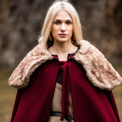 Wikinger Umhang Rot „Janne“ – Wollumhang mit Kunstfellkragen - Bild 7