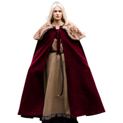 Wikinger Umhang Rot „Janne“ – Wollumhang mit Kunstfellkragen - Bild 1