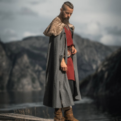 Wikinger Umhang Grau „Janne“ – Wollumhang mit Kunstfellkragen - Bild 3