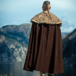 Wollumhang Umhang "Janne" Dunkelbraun mit Fellbesatz - Bild 2