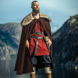 Wollumhang Umhang "Janne" Dunkelbraun mit Fellbesatz - Bild 5