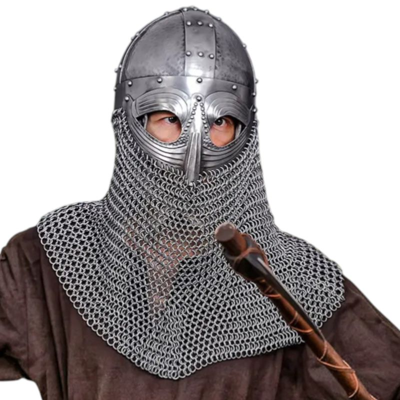 Wikinger Brillenhelm mit Kettenbrünne – Gjermundbu Helm mit Lederinlay - Bild 1