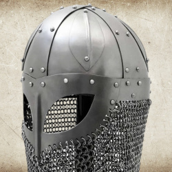Handgefertigter Wikinger Brillenhelm mit Kettenbrünne – Stahlhelm mit Lederinlay - Bild 4