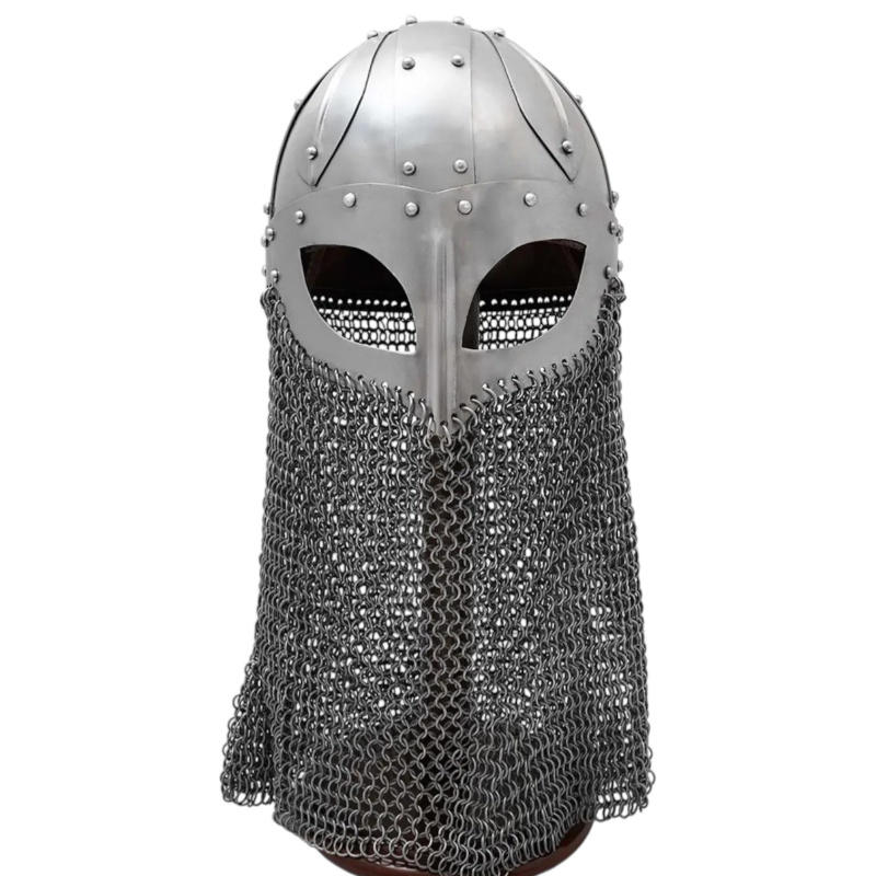 Handgefertigter Wikinger Brillenhelm mit Kettenbrünne – Stahlhelm mit Lederinlay - Bild 1