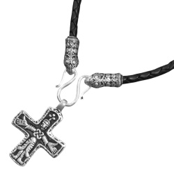 Wikinger Collier „Mandermark“ mit Kreuz von Sanda – Lederkette mit historischem Kruzifix - Bild 1