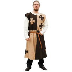 Gefütterter Mittelalter Wappenrock mit Tatzenkreuzen – braun / beige - Bild 1