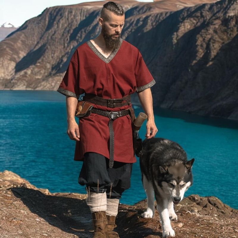 Wikinger Tunika „Loki“ kurzarm – rot, Baumwolle - Bild 1