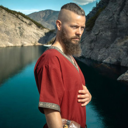 Wikinger Tunika „Loki“ kurzarm – rot, Baumwolle - Bild 3