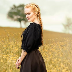 Mittelalter Kurzarmbluse „Vera“ – schwarz, Baumwolle - Bild 2