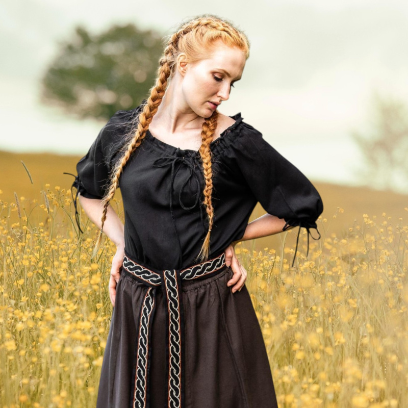 Mittelalter Kurzarmbluse „Vera“ – schwarz, Baumwolle - Bild 1